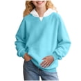 thumbnail image 2 of DJDLJWCJ Girls Solid Color Hoodie V-Neck Lightweight Pullover Stretch Soft Long Sleeve Hoodies Light Blue Size 3T, 2 of 9