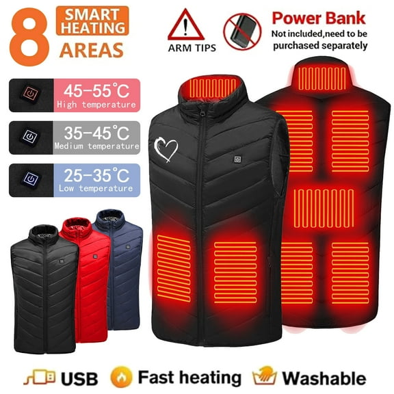 Gamivast Heated Vest Men Women 6XL Lightweight Quilted Sleeveless Jackets with 9 Heating Zones Travel Zip up Stand Collar Coats Washable USB Charging Outerwear no Power Bank