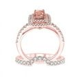 thumbnail image 3 of Double Halo 1.50 Carat Princess cut Morganite and Diamond Wedding Set in 14k Rose Gold morganite and diamond engagement ring, 3 of 3