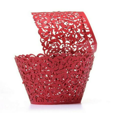50pcs Cupcake Wrappers Filigree Vine Lace Cup Wrap Liners Wedding Party Decor Red