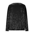 thumbnail image 5 of qelini Plus Size Shirts for Women Long Sleeve Sequin Pullover Tops Solid V Neck Tunic Loose Elegant Blouses, 5 of 7