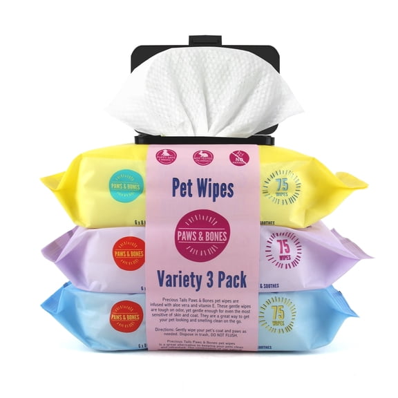 Paws & Bones 3-Pack Aloe & Vitamin E Infused Pet Wipes - Available in Vanilla, Coconut, & Lavender Scents
