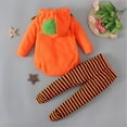 thumbnail image 5 of De Lindo conjunto de disfraz de calabaza para Halloween para bebé, mono con capucha y pantalones a rayas para bebés y niños pequeños, 5 of 5