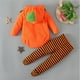 thumbnail image 5 of Lindo conjunto de disfraz de calabaza para Halloween para bebé, mono con capucha y pantalones a rayas para bebés y niños pequeños, 5 of 5