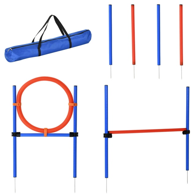 Adjustable Dog Agility Training Kit - Blue & Red Outdoor Set | High Jump, Weave Poles, Portable Equipment for Exercise & Bonding