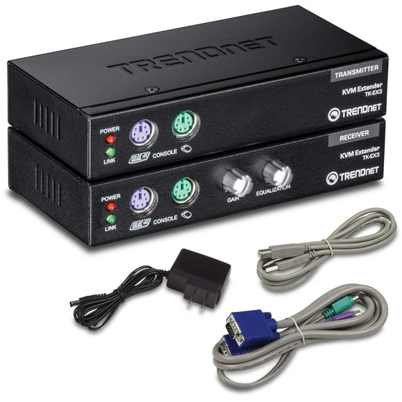 TRENDnet KVM Extension Kit Extend Keyboard/Video/Mouse Controls up to 150 Meters (490 ft.) Hot-Keys PS/2 VGA USB Type A Windows/Linux/Mac/Sun Solaris/DOS TK-EX3