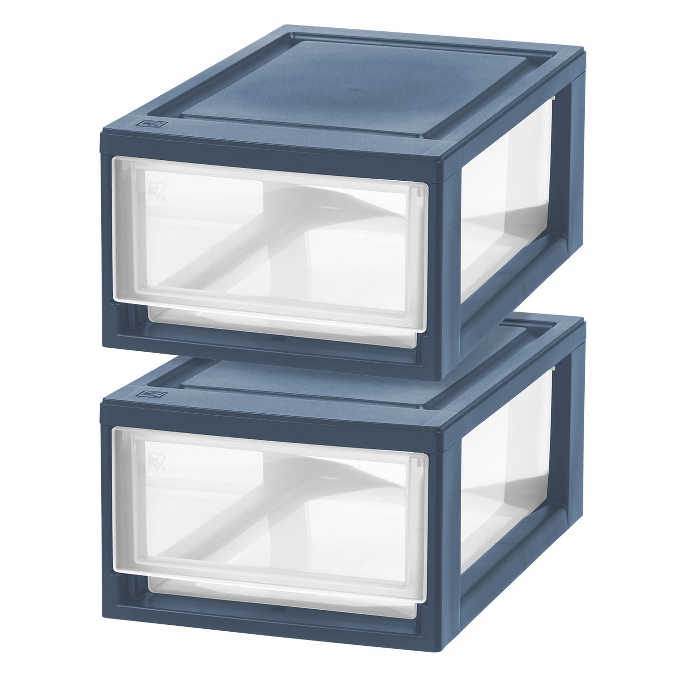 IRIS USA, 6 Qt 8.5' Wide Navy Blue Stackable Plastic Storage Drawers, Set of 2
