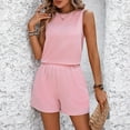 thumbnail image 4 of Womens Summer 2 Piece Outfits Vacation Casual Trendy Shorts Matching Sets Striped Print Crew Neck Sleeveless Tank Tops Casual Outfits 2024 Shorts Sets G-Pinks, 4 of 9