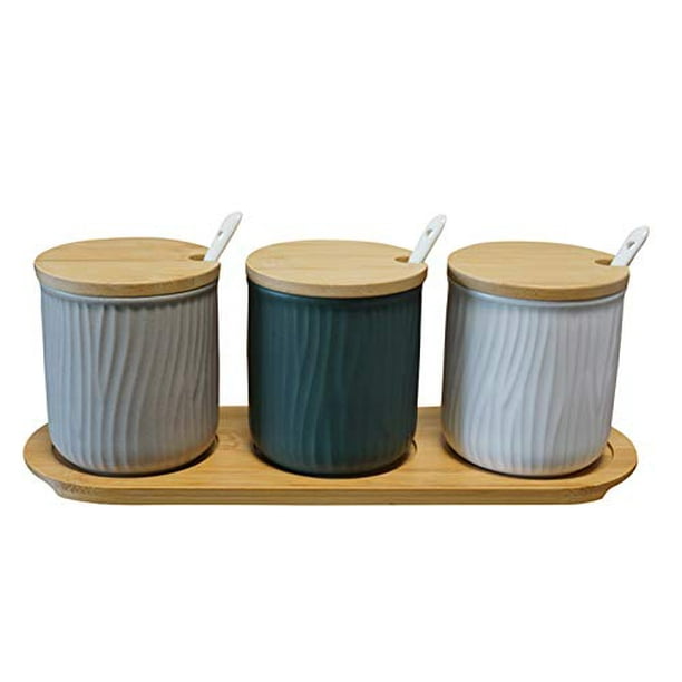 Ceramic E Jars Salt Cellar Canister Sets For Kitchen Counter Containers Set Of 3 Com Ceramic E Jars Salt Cellar Canister, Porcelain Food Storage Jars