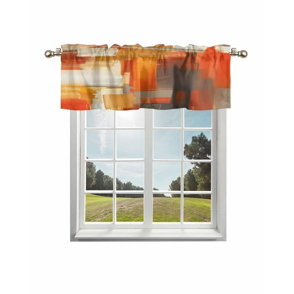 Burnt Orange Brown Kitchen Curtain Valances for Windows Farmhouse Short Curtains, Farmhouse Ombre Abstract Mottled Art Rod Pocket Valance Curtain for Bedroom Cafe Living Room 56"x16"