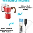 thumbnail image 2 of Milano Stovetop Espresso Maker 3 Cup Red with Battery Milk Frother Bundle for Lattes, 2 of 8