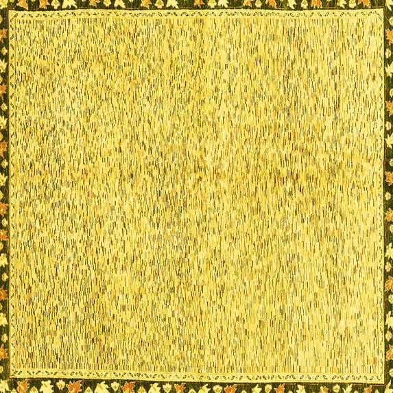 Ahgly Company Machine Washable Indoor Square Abstract Yellow Modern Area Rugs, 6' Square