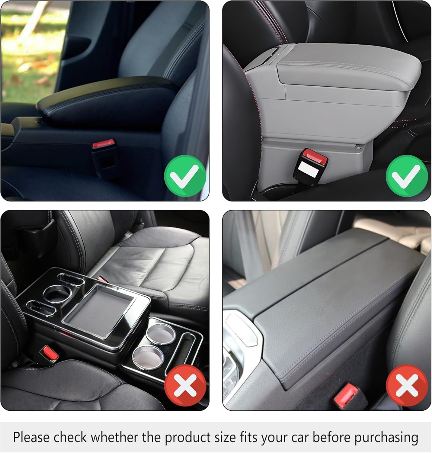 Microfiber Leather Car Armrest Cover Cushion Upgraded Car Center Console Cover with 2 Storage Bags Universal Cars Interior Accessories Cars Armrest Storage Box for Most Vehicles, Gray