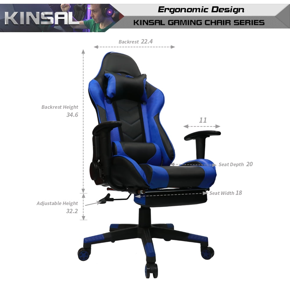 Kinsal Gaming Chair Including Headrest And Lumbar Support Executive Computer High Back Ergonomic Desk Racing Leather Office