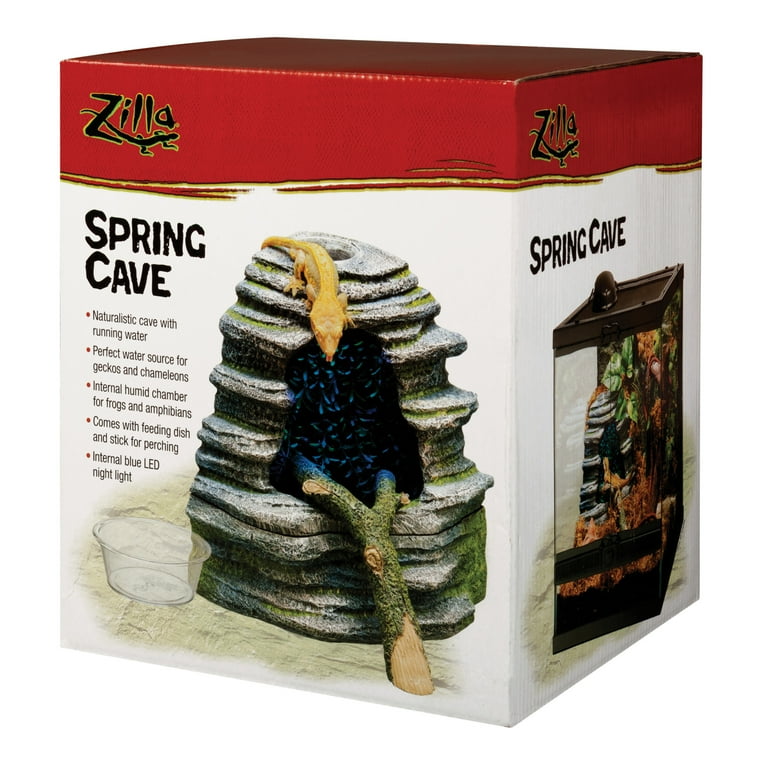 Zilla Spring Cave Décor with Blue LED Rain Chamber, Reptile