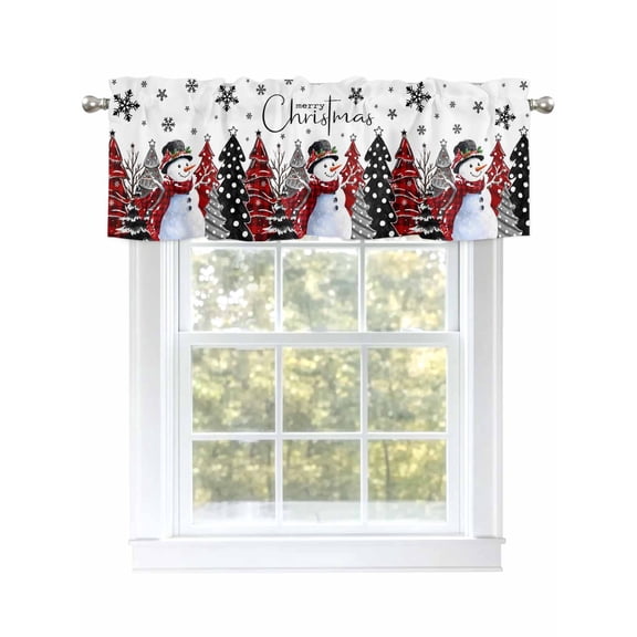Merry Christmas Valances for Windows Snowman Xmas Tree Winter Snowflake White Kitchen Valance Curtain Rod Pocket Small Curtains for Cafe Bathroom Laundry Basement 54" x 18"