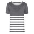 thumbnail image 4 of Womens Casual Tops Summer Short Sleeve T Shirt Striped Color Block Pullover Blouses Gray M, 4 of 4