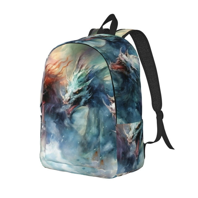 Saiise Ink Style Wave Dragon Print Laptop Backpack - Adjustable Shoulder Straps, Water-Resistant, Large Capacity, Stylish Design, Unisex for School, Office, Travel-Small