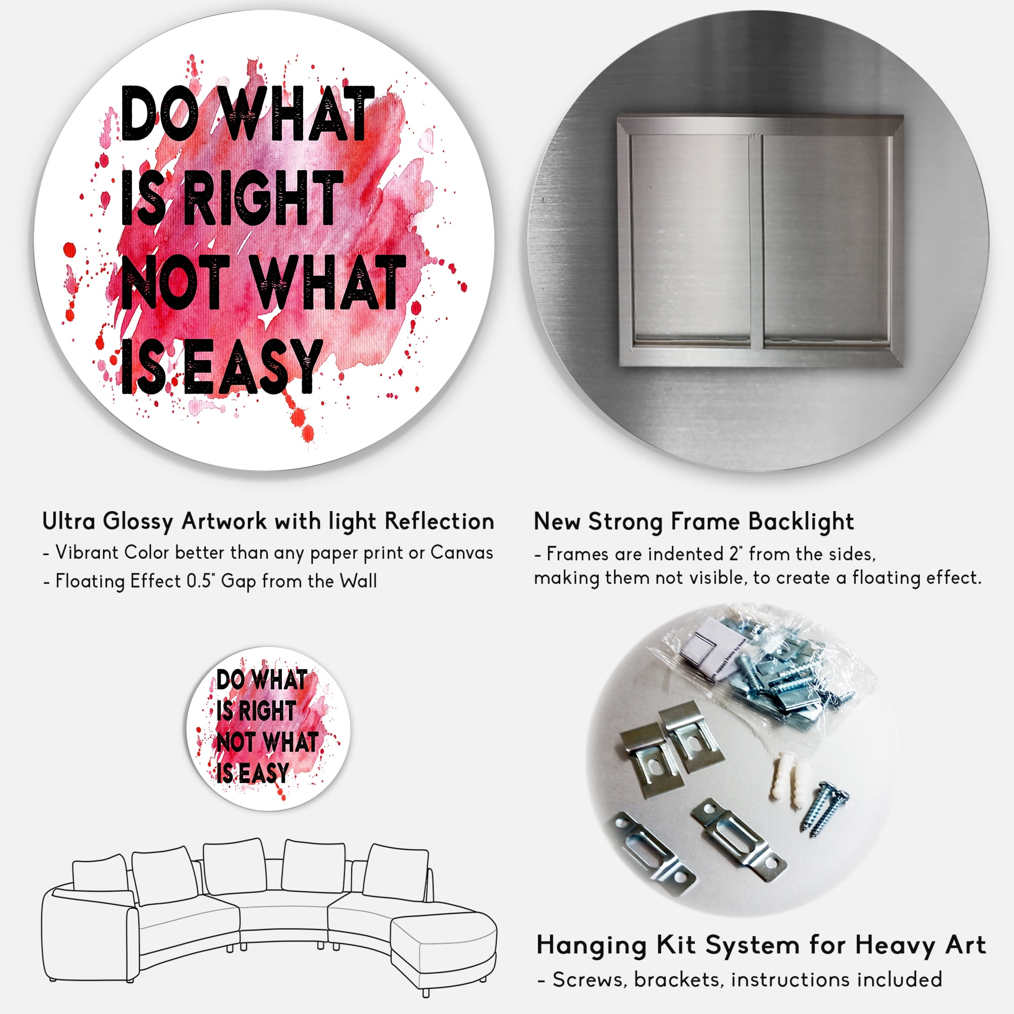 Designart 'Do What Is Right Not What Is Easy On Red Background' Traditional Circle Metal Wall Art 11x11 - Disc of 11