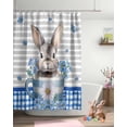 thumbnail image 3 of Easter Shower Curtain Bunny Flowers Teacup Shower Curtains for Bathroom Decor Blue Stripes Plaid Spring Bath Curtains Sets for Spring Easter Bathroom Decor Fabric Waterproof Small Stall 36" X 72", 3 of 5