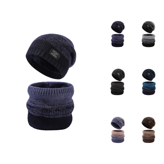 Men Gradient Color Knit Beanie Set - Plush Thick Hat And Neck Warmer Combo, Winter Warm Stocking Stuffers, For Snow Outdoor Motorcycle Riding