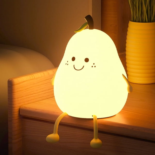 Linda luz nocturna de silicona con forma de pera sonriente con luz LED de 7 colores, luz nocturna para niños, recargable con carga USB, mini lámpara de mesa, lámpara de noche para Chris