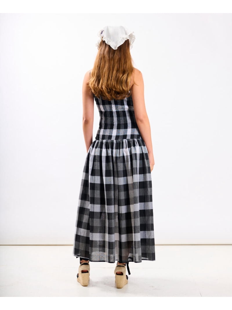black check midi dress Chandra Cotton Midi Dress in Beth Check Black