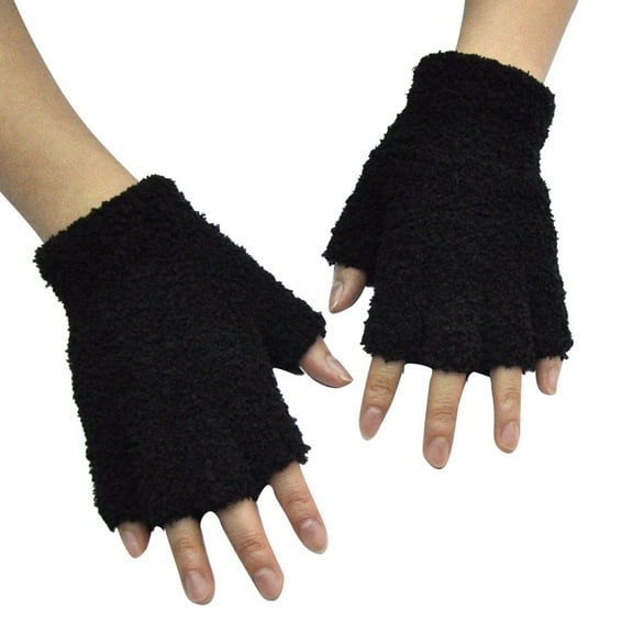 Tittly Winter Gloves Gloves for Women Unisex Gloves Mitten Fingerless Half-Fingers Fuzzy Adult Warm Winter Cotton Gloves Warm Gloves Black One Size