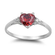 Sterling Silver Women's Flawless Simulated Ruby Cubic Zirconia Solitaire Heart Ring (Sizes 3-12) (Ring Size 4)