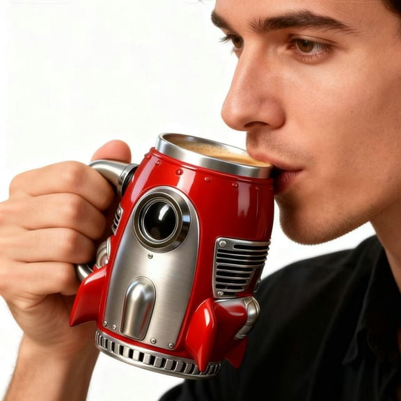 AZXY 14oz Novelty Rocket Coffee Mug, 3D Spacecraft Resin & Stainless Steel Coffee Cup, Fun Gift for Space Enthusiasts, Perfect for Hot & Cold Beverages