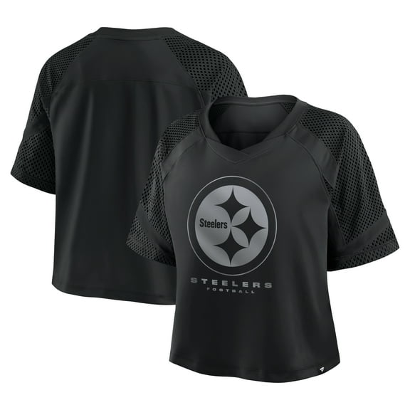 Women's Fanatics Pittsburgh Steelers Oversized Raglan V-Neck Blackout Fashion Jersey