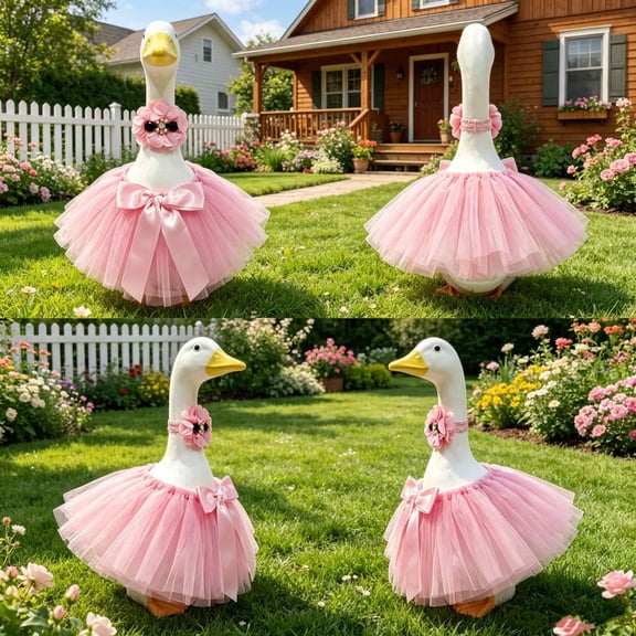 AuroraX Porch Goose Fall Outfit Princess Tutu Skirts Floral necklace Porch Goose Clothes Set 23" 17 19 inch Birthday All Season Front Porch Goose Clothes Fall Outside Stuff