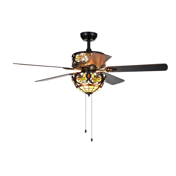 Jyrku 6 Light Yellow Flower 5 Blade 52 Inch Matte Black Ceiling Fan Com 5 Blade 52 Inch Matte Black Ceiling Fan, Yellow Ceiling Fan