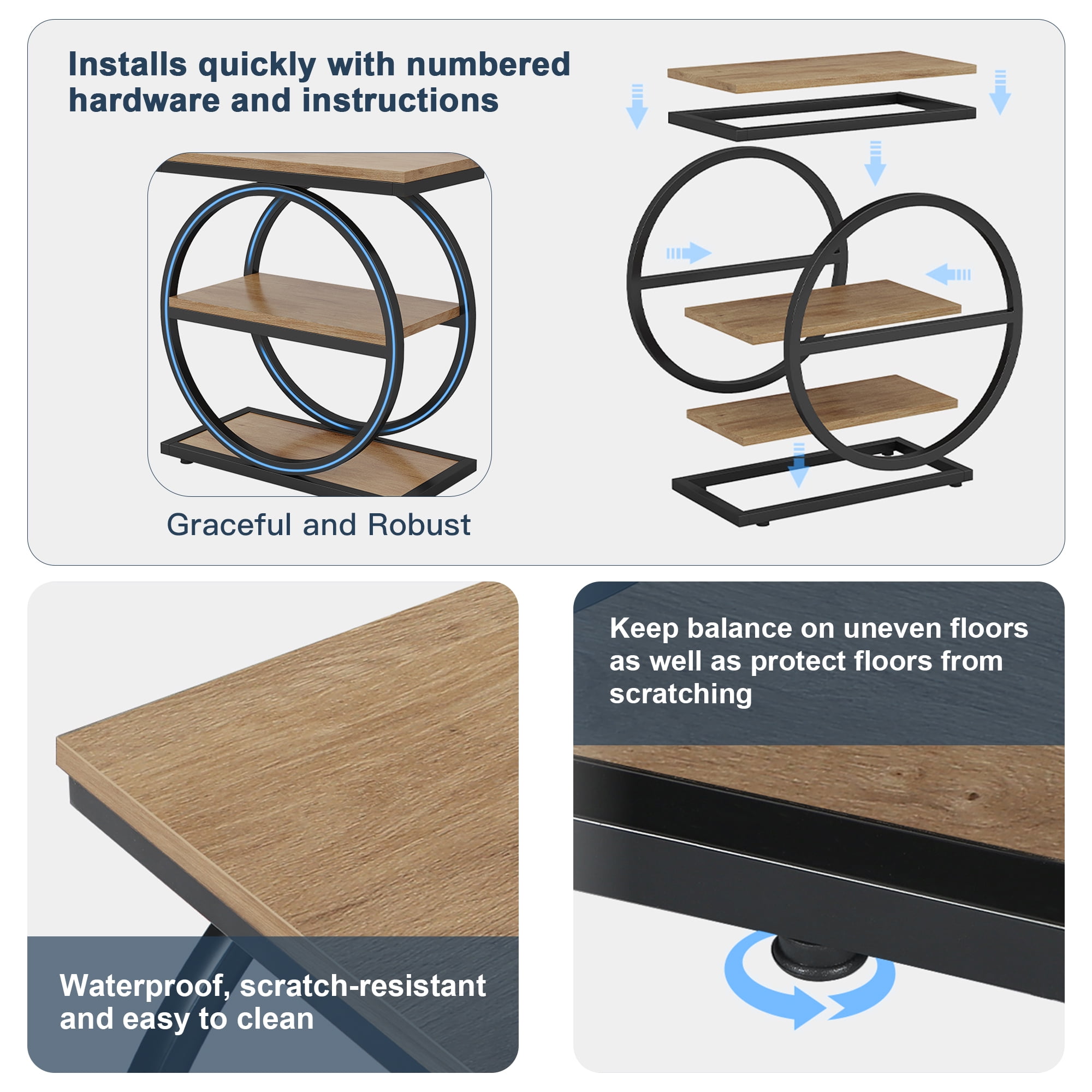 Demi Bonndustrial Console Table for Entryway, Farmhouse Sofa Tables Behind Couch, Rustic Wood and Metal Foyer Table with 3-Tier Shelves for Hallway Living Room, Beige