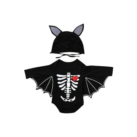 

Canrulo 2PCS Newborn Infant Kids Baby Girls Halloween Bat Sleeve Romper and Hat Set Black 18-24 Months