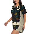 thumbnail image 2 of Fuzoiu Owl with Mandala Print Women's Short-Sleeved Pajama Set,Lounge Sleepwear Set,Womens Pajama Sets 2 Piece,Button-Up Top and Shorts with Pockets-3X-Large, 2 of 7