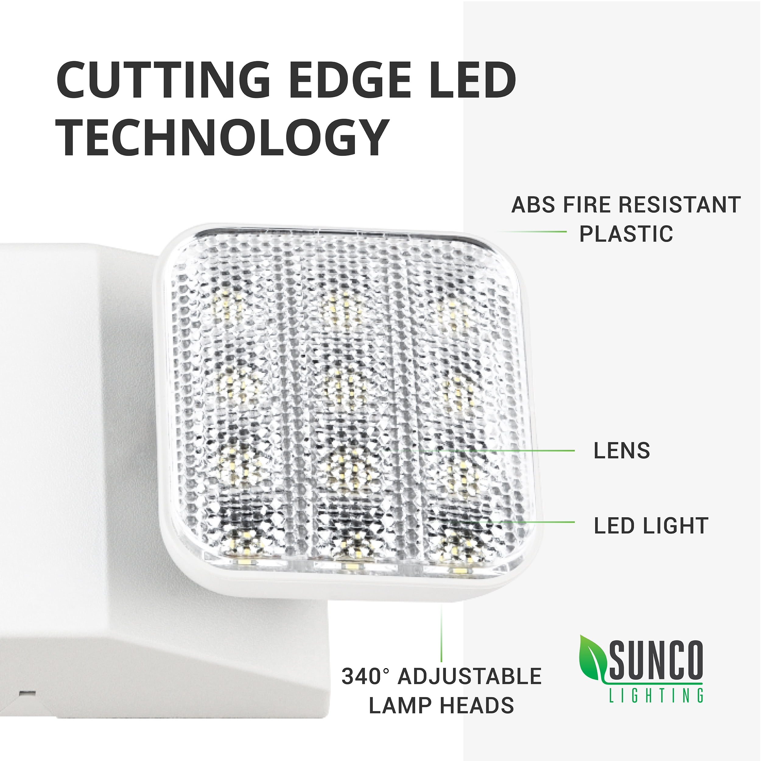 Sunco Lighting 6 Pack LED Emergency Light Fixture, Two LED Flood Lights, Backup Battery (180 Minutes), Wall Mount, Commercial Grade, 120-277V, Fire Resistant (UL 94V-0)