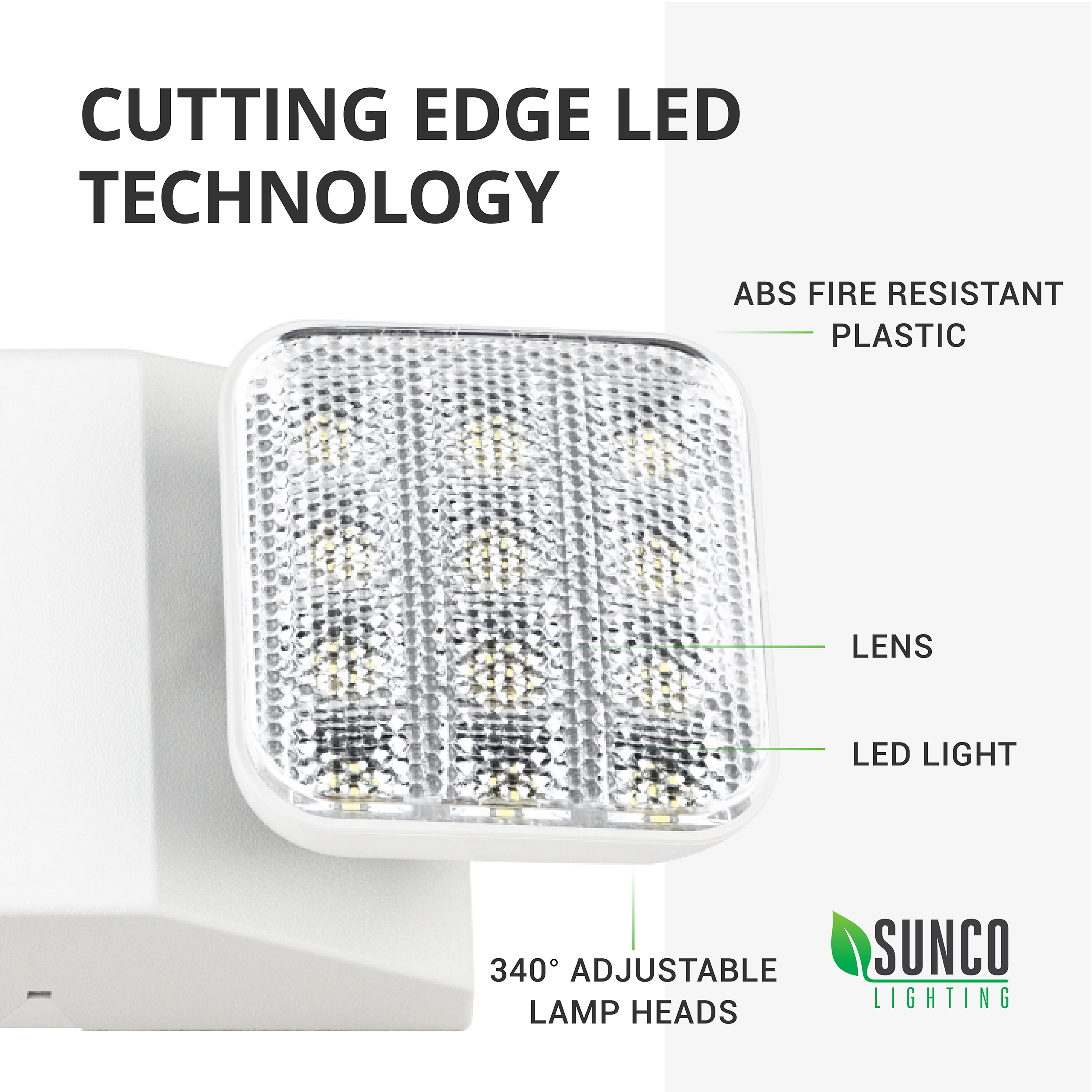 Sunco Lighting Pack LED Emergency Light Fixture, Two LED Flood Lights,  Backup Battery (180 Minutes), Wall Mount, Commercial Grade, 120-277V, Fire  Resistant (UL 94V-0)