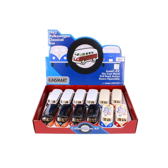 Kinsmart Volkswagen Classic Bus Assortment Diecast Car Set - Box of 12 1/32 scale Diecast Model Cars, Assorted Colors