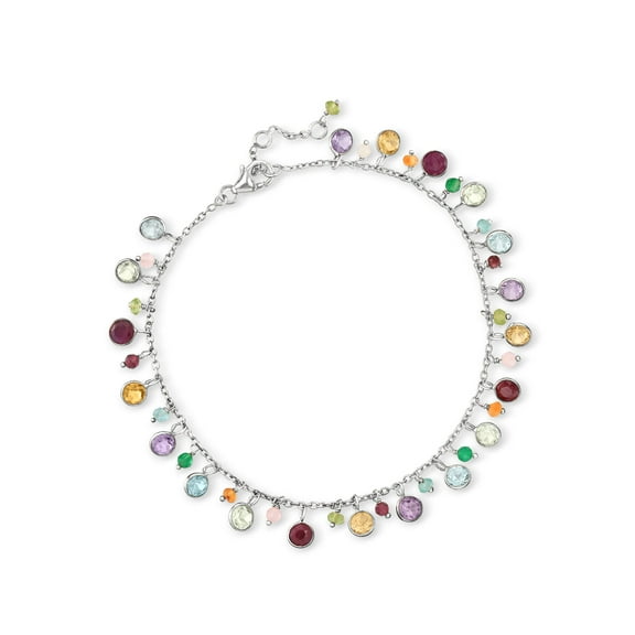 Ross-Simons 12.70 ct. t.w. Multi-Gemstone Drop Anklet in Sterling Silver, Women's, Adult