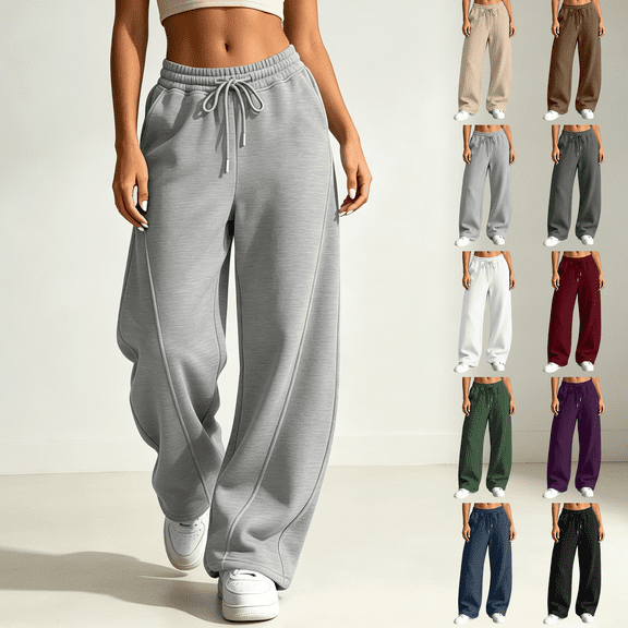 Baggy Sweatpants for Women, Elastic Waist Wide Leg Lounge Pants with Pockets, Relaxed Fit, Jogging Walking Daily Outdoor Wear | VerBelle,Army Green L
