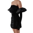 thumbnail image 2 of Qiylii Women Hepburn Velvet Dress Strapless Puff Long Sleeve Glove Mini Dress Bodycon Dress, 2 of 8