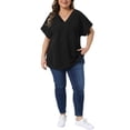 thumbnail image 2 of Agnes Orinda Women's Plus Size Tops Textured V Neck Short Sleeve Summer Casual Solid Blouses 2X Black, 2 of 5