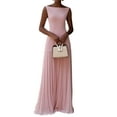 thumbnail image 2 of Pleated Bridesmaid Dresses for Women Boat Neck Formal Dresss Long A Line Wedding Guest Party Dress Pink L, 2 of 5