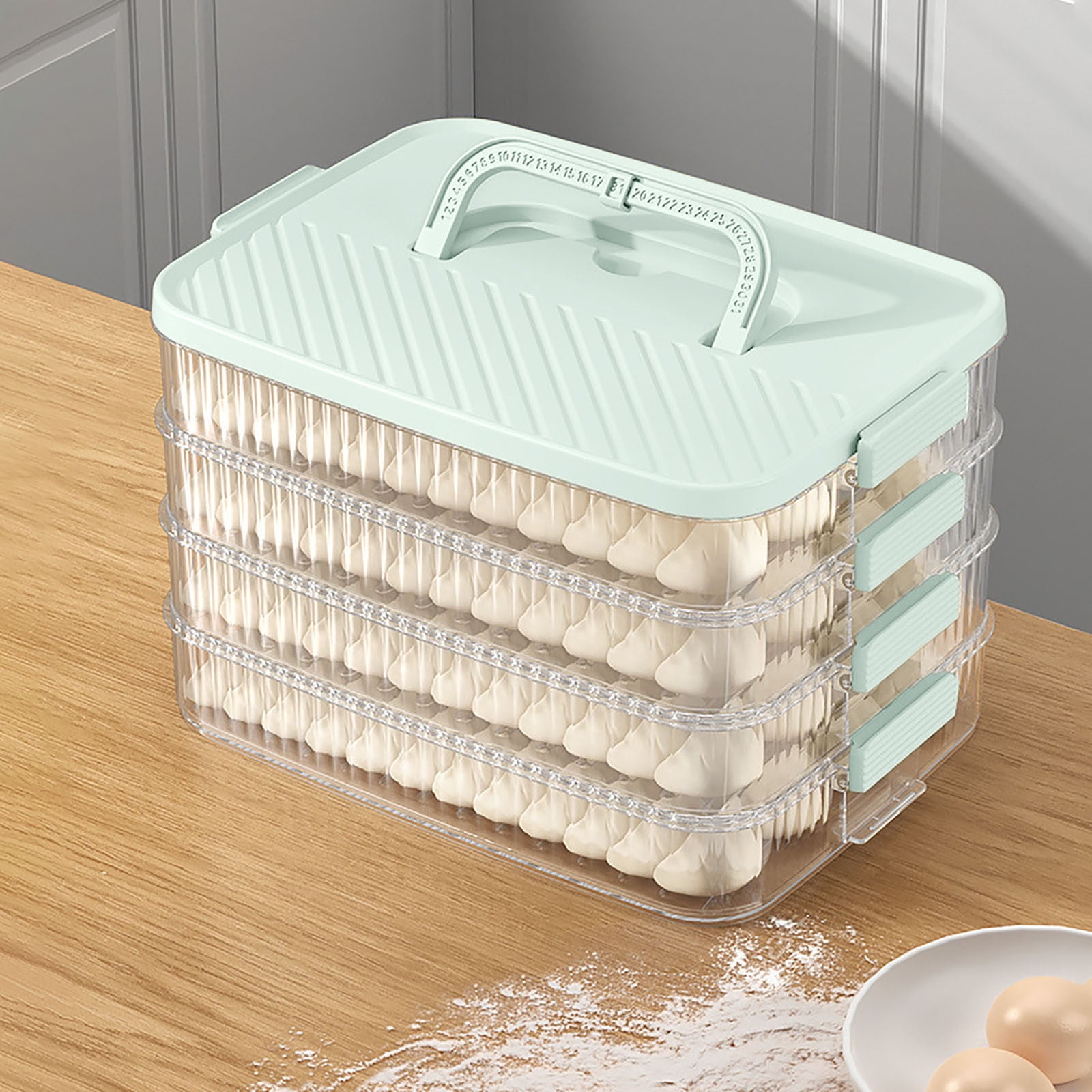 Food Storage Container with Lids 4-Layer Stackable Dumpling Container Airtight Cookie Carrier Freezer Transparent Sealing Dumpling Box Snack Container for Kitchen Fridge