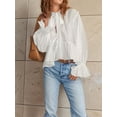thumbnail image 6 of Tie Front Tops Womens Peplum Top Length Sleeve Going Out Tops Summer Vacation Blouse White S, 6 of 7