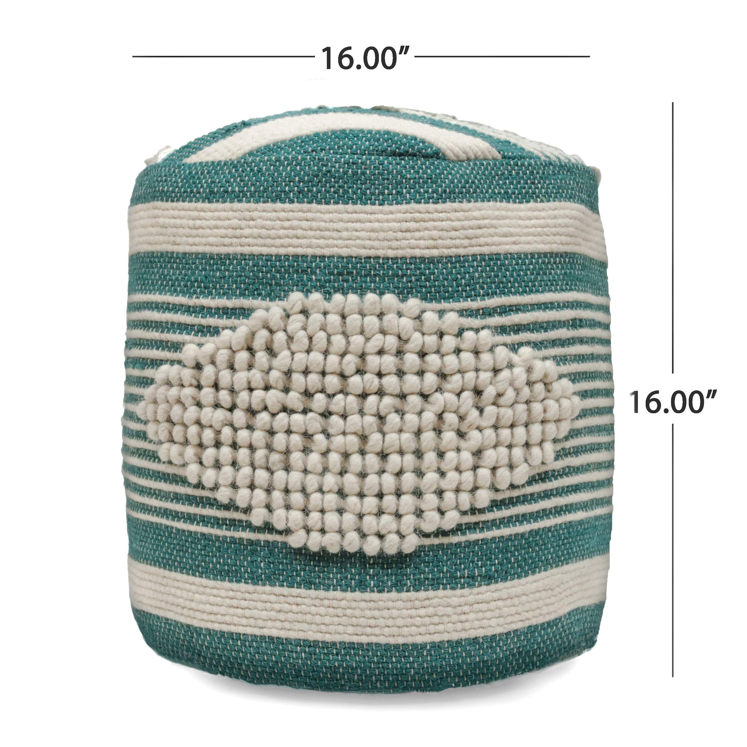 Mintazer Handcrafted Fabric Cylindrical Pouf Chair, Striped Round Pouf for Living Room Bedroom, Teal