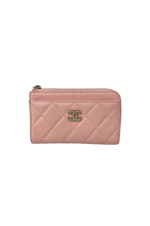 Pre-Owned CHANEL Fragment Case, Matelass, Coco Mark, Caviar Leather, Wallet/Coin Pass Pink,...