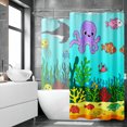 thumbnail image 2 of Gelasgo Ocean World Shower Curtain Polyester Fabric Waterproof Bathroom Curtains 72x72 Inch Kids Undersea Fish Octopus Coral Decor, 2 of 5