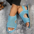 thumbnail image 2 of CIENVNSTG Womens Open Toe Flat Sandals Slingback Elastic Back Strap Breathable Mesh Hollow Out Design for Summer Beach Travel Casual Walking Wear Sky Blue 38, 2 of 6